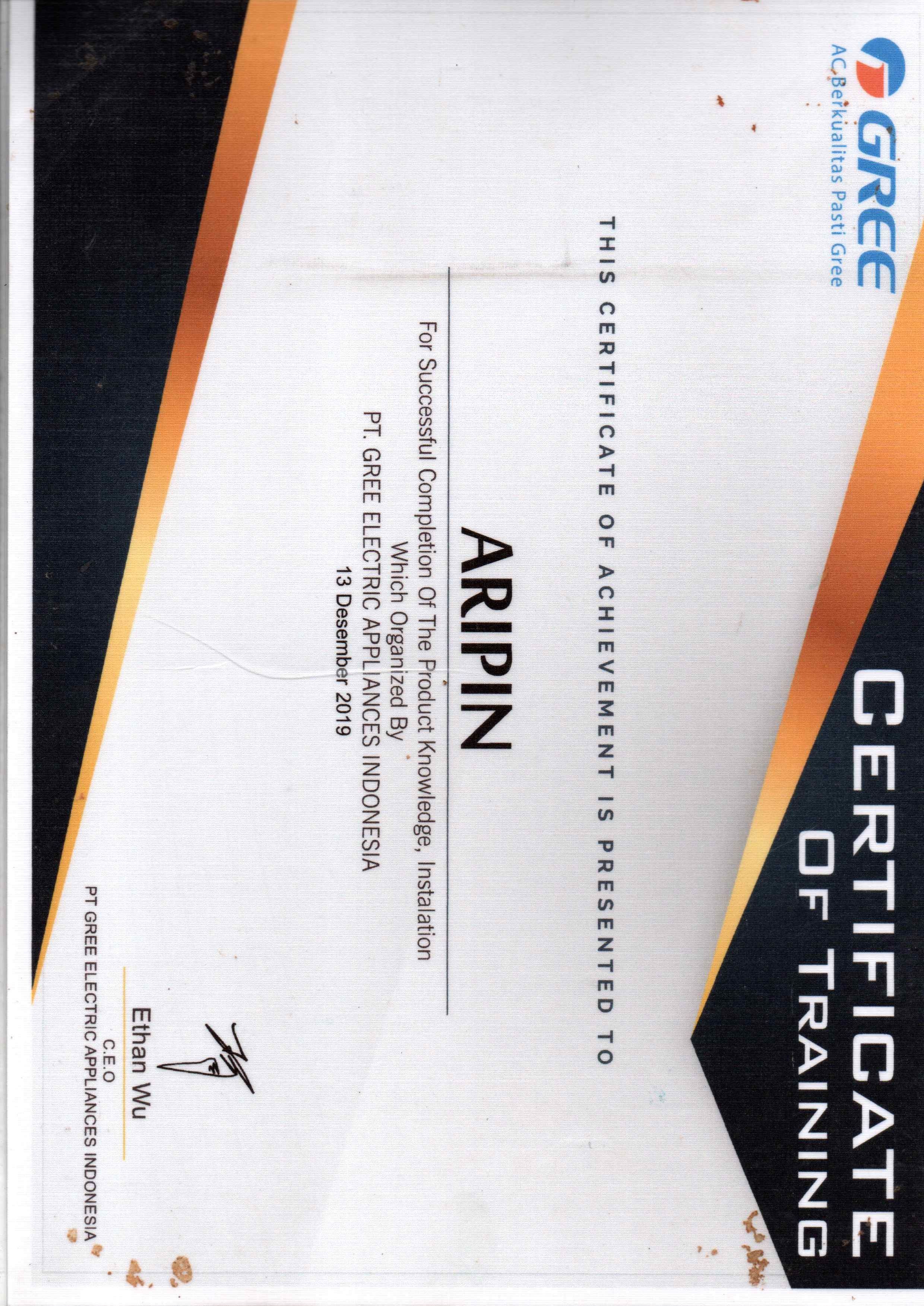 Sertifikat Pelatihan Bedah Produk Gree